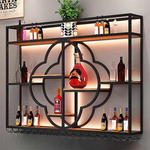 YDEHUEAD Moderne Metall Wand montiert Wein Display Rack, Flower Type-Schicht-Eisen-Rack, Wand Flaschenregal für Ba, Bar Einheit Floating Shelves, Flaschenregal für Home, Restaurant (Black, 150)