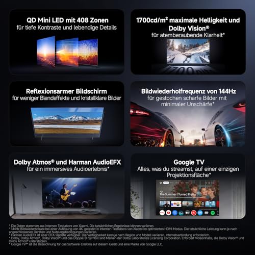 XIAOMI TV S Pro Mini LED 55, Smart TV, 4K QLED 144Hz Google TV, Dolby Vision, Dolby Atmos, HDR 10+, DTS-X, Harman AudioEFX, Triple Tuner, DVB-T2, Prime Video, Google Assistant, Airplay 2