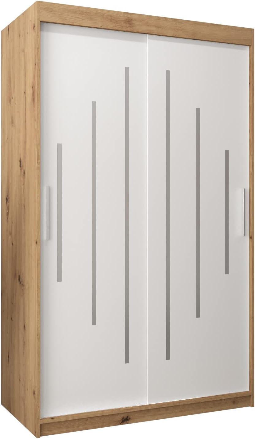 Kryspol Schwebetürenschrank York 250 cm Kleiderschrank mit Kleiderstange und Einlegeboden Schlafzimmer- Wohnzimmerschrank Schiebetüren Modern Design (Weiß)