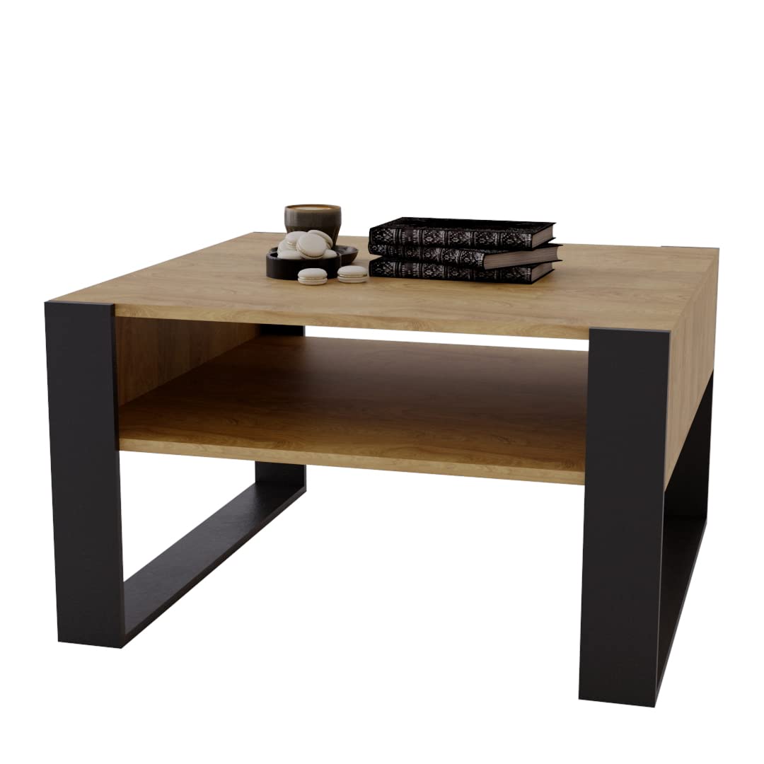 AKKE Karo Couchtisch für Wohnzimmer Beistelltisch Wohnzimmertisch Modern Sofatisch Kaffeetisch Deko Möbel für Wohnzimmer Wohnzimmertische Couchtische Eiche Mit Schwarzen Beinen