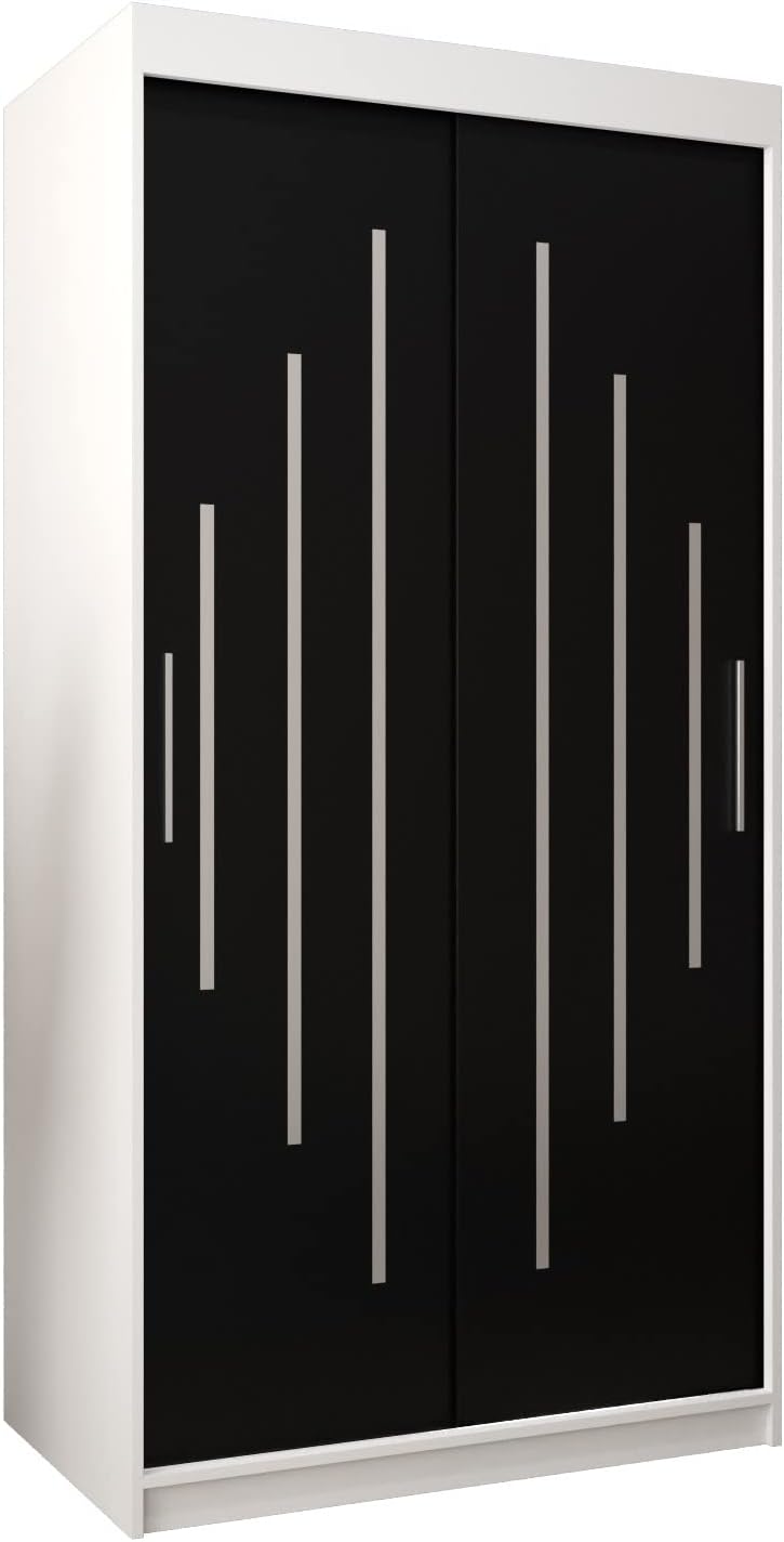 Kryspol Schwebetürenschrank York 250 cm Kleiderschrank mit Kleiderstange und Einlegeboden Schlafzimmer- Wohnzimmerschrank Schiebetüren Modern Design (Weiß)