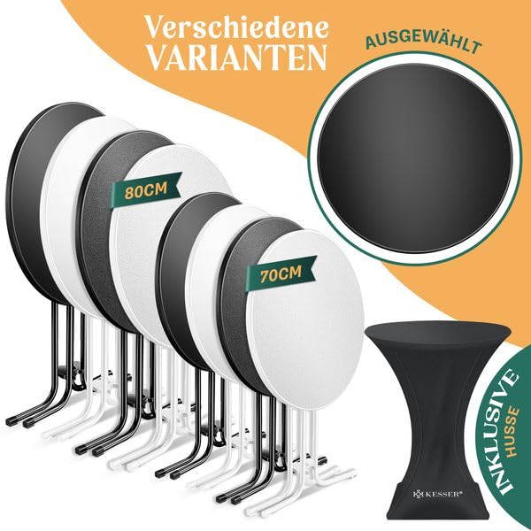 KESSER® Gastro Bar Table Folding Bistro Table Powder-Coated Stainless Steel Top Height-Adjustable Feet Party Table Diameter 80 cm Indoor and Outdoor Reception Table Folding Table Including Cover Black