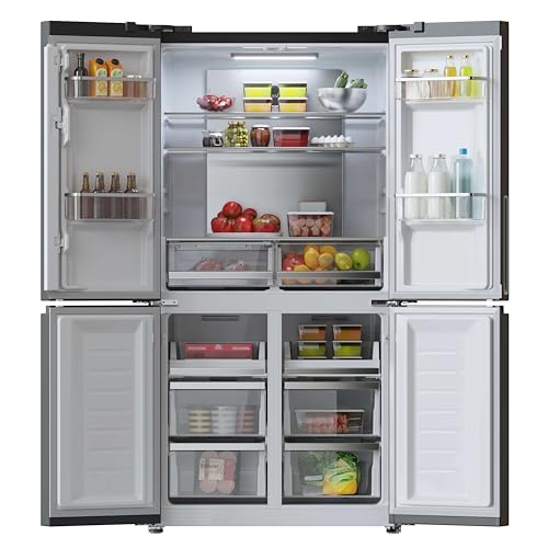 Cecotec Amerikanischer Kühlschrank, 4 Türen, 564 l, Bolero, CoolMarket, 4D 564 Dark E. 183 cm hoch, 91 cm breit, Wasserspender, geringer Stromverbrauch, Invertermotor, Plus, Total NoFrost