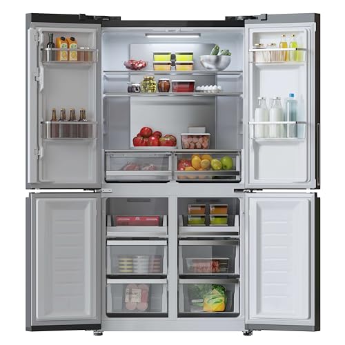 Cecotec Amerikanischer Kühlschrank, 4 Türen, 564 l, Bolero, CoolMarket, 4D 564 Dark E. 183 cm hoch, 91 cm breit, Wasserspender, geringer Stromverbrauch, Invertermotor, Plus, Total NoFrost