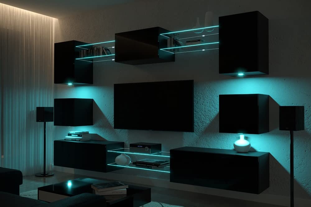 Furnitech Living Room Wall Unit | Hanging Living Room Wall Unit Modern | Living Room Cabinet Wall with Shelves and TV Cabinet | Living Room Furniture without LED (Nowara AN1-17S-M50 1A)