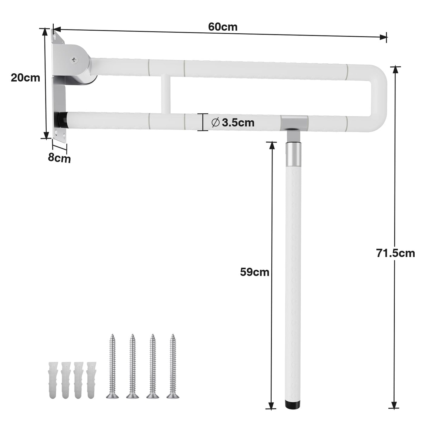 Tubiaz Wall-Mounted Support Handle, Folding Handrail for Shower, Toilet Support Aid, Standing Aid, Safety Handrail, Non-Slip Handrail for Seniors, Disabled Pregnant Women, up to 200 kg, White
