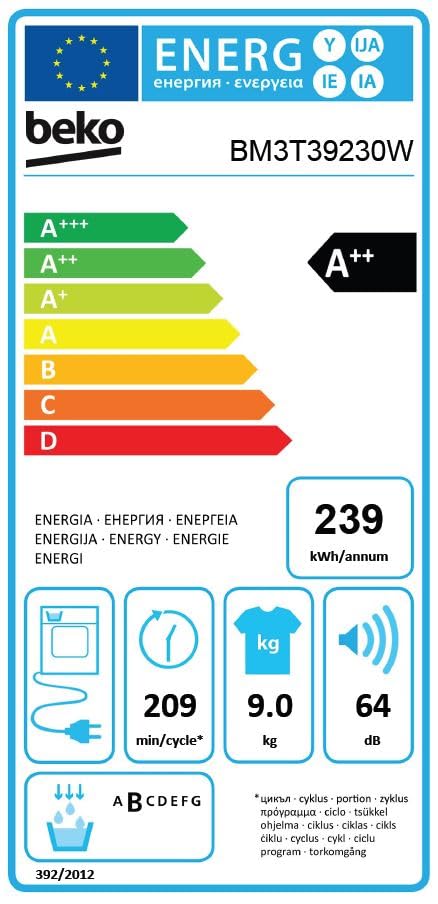 Beko DHC946GX Tumble Dryer with Heat Pump Technology, Stainless Steel Drum, 9 kg, A++, Hygienic Drying & Hygiene Refresh, White