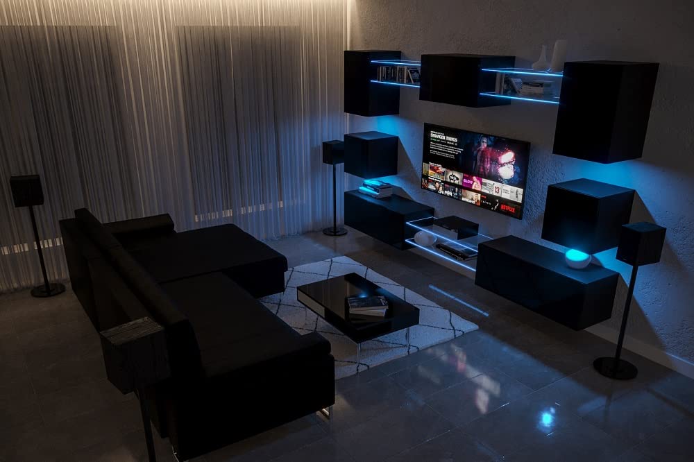 Furnitech Living Room Wall Unit | Hanging Living Room Wall Unit Modern | Living Room Cabinet Wall with Shelves and TV Cabinet | Living Room Furniture without LED (Nowara AN1-17S-M50 1A)