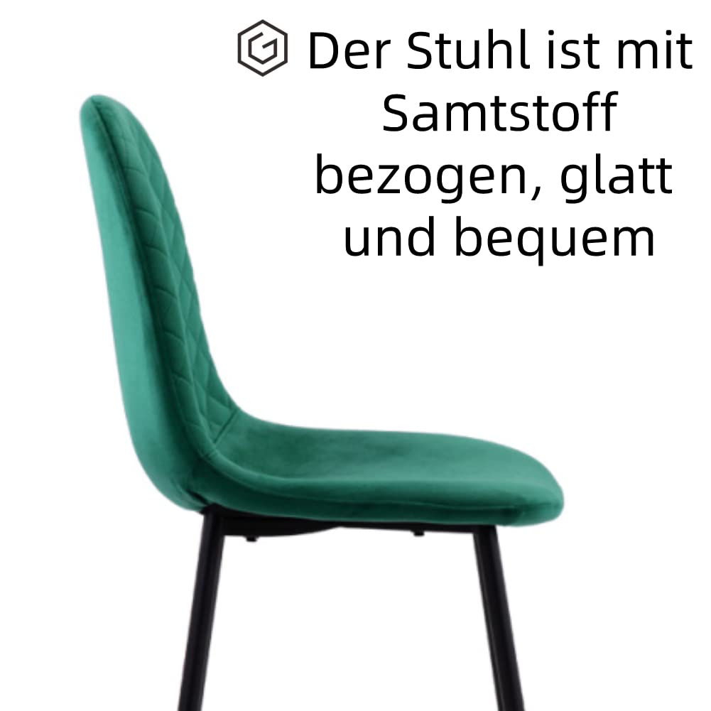 GOLDFAN Dining Table with 4 Chairs Dining Table Round Glass Kitchen Table Dining Room Chair Velvet 80 cm Green
