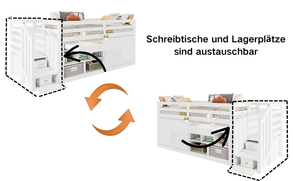 xixiworkshop Kinderbett 90x200cm Ausziehbett Bett mit Stauraum und USB-Steckdose/Mehreren Ablagefächern multifunktionales Jugendbett/Gästebett/Doppelbett mit Stauschrank Lattenrost,Ohne Matratze,Grau
