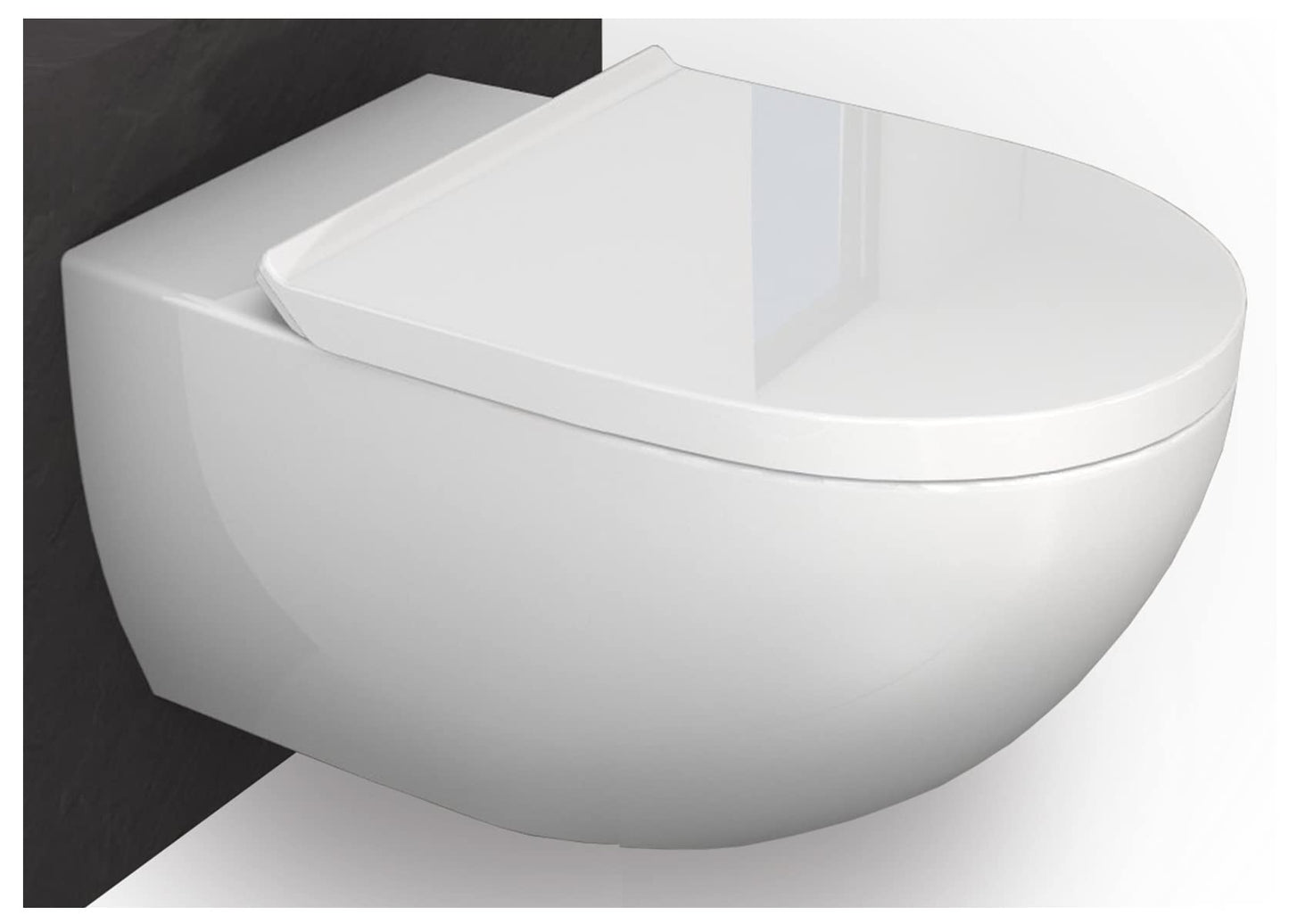 BERNSTEIN® Design Wand WC spülrandlos spülrandloses Hänge WC Set Toilette mit abnehmbareren Deckel Hängetoilette WC ohne Spülrand E-9030 Farbe: Weiß glänzend