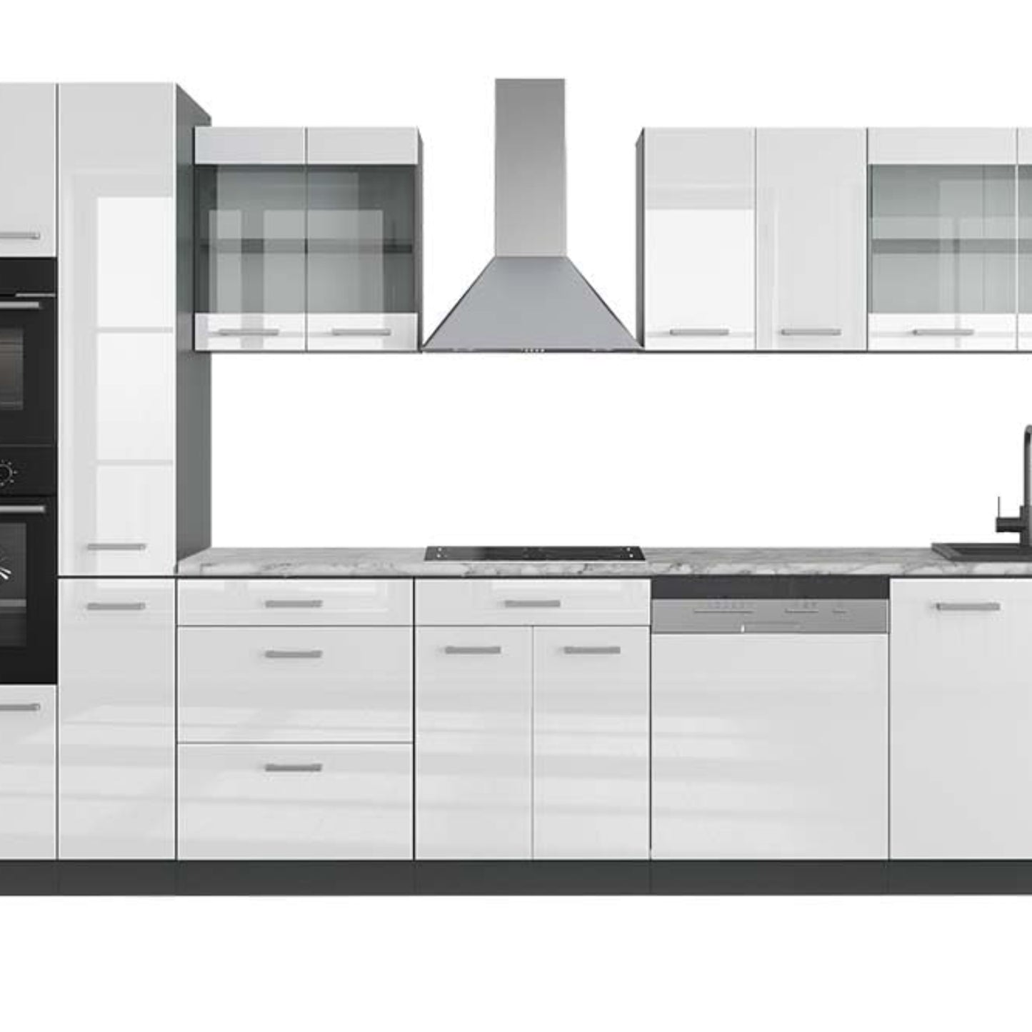 Vicco R-Line Fitted Kitchen Cabinets Anthracite Kitchen Furniture (Anthracite / White High Gloss, MUS 350 cm)