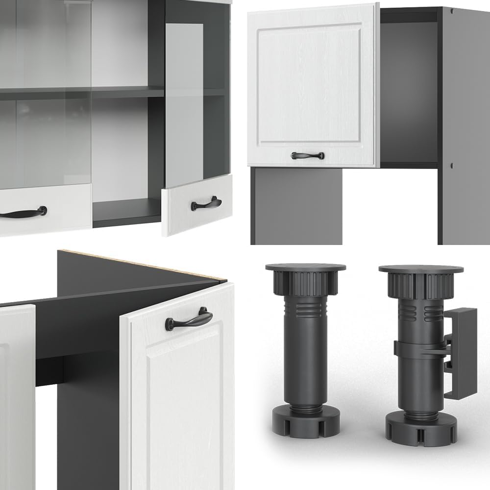 Vicco R-Line Fitted Kitchen Cabinets Anthracite Kitchen Furniture (Anthracite / White High Gloss, Corner 247 x 237 cm)