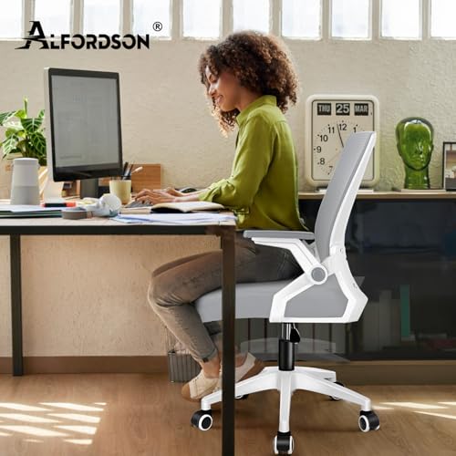 ALFORDSON Bürostuhl, Lendenstütze, Atmungsaktives Netz und Stoff, Hochklappbare/Verstellbare Armlehnen, Hochwertiger Schaumstoff, 180kg für Zuhause & Gaming, Wale, Schwarz