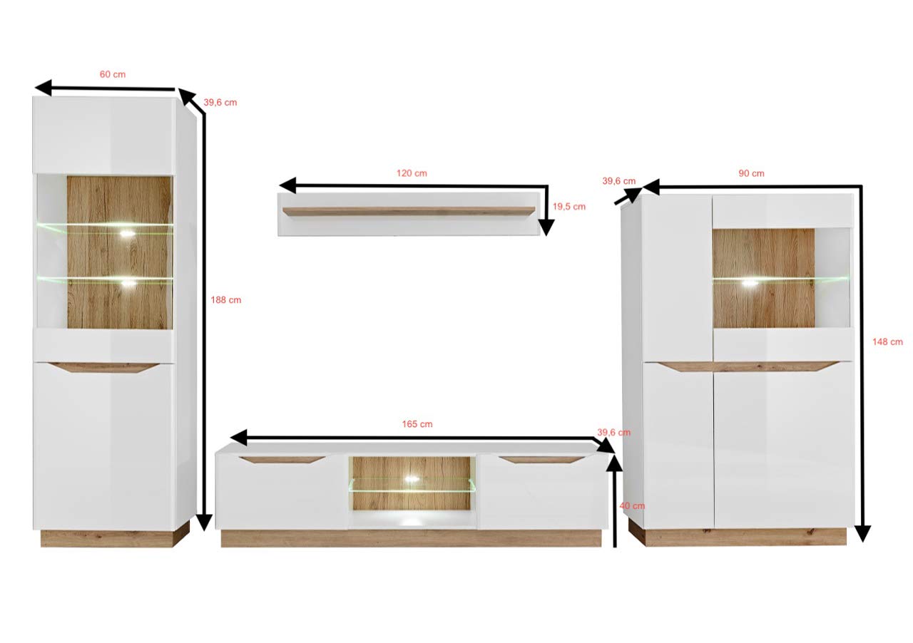 MEBLE KRYSPOL Solido Living Room Wall Unit - Living Room Furniture - Modern Living Room Wall Unit - Sideboard Living Room Cabinet Wall - Living Room Furniture Modern - Shelf White - TV Cabinet -