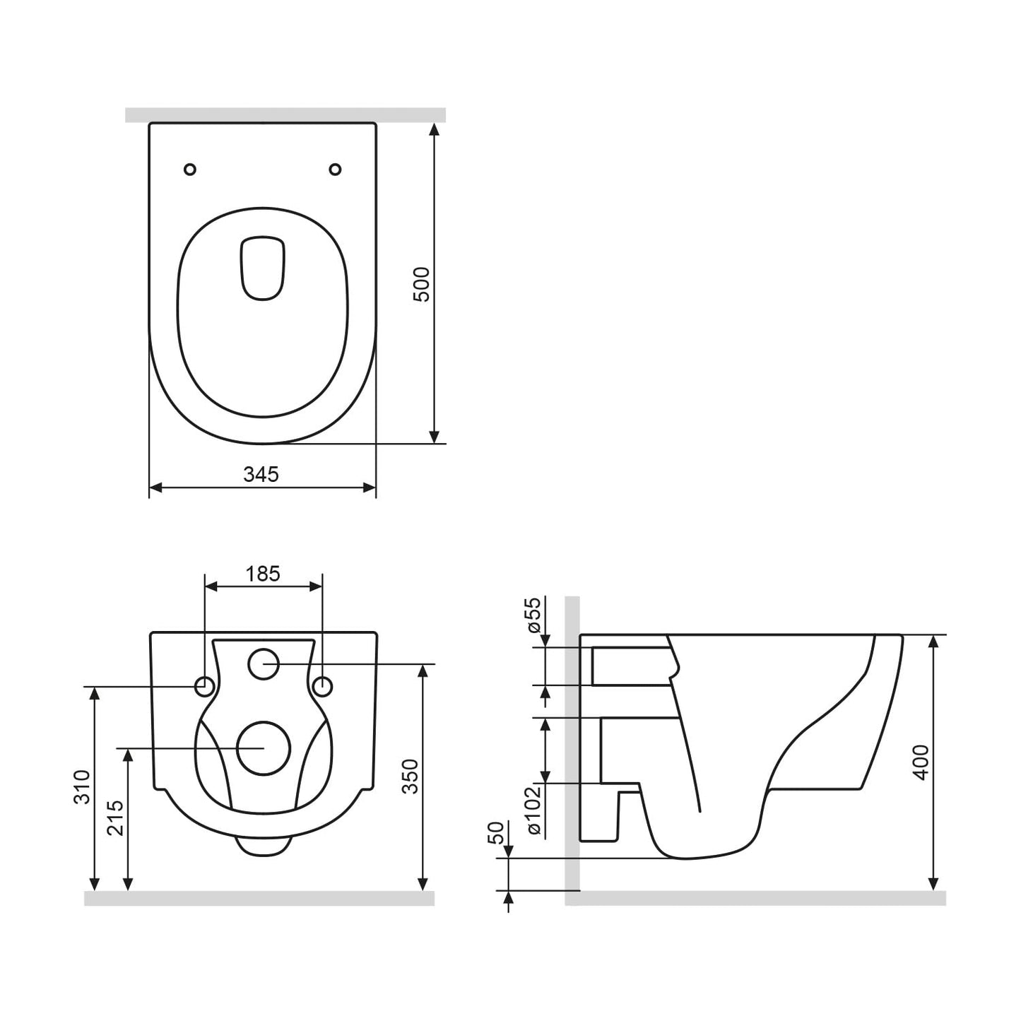 AM.PM X-Joy S - Spülrandlos Hänge WC, Tiefspül Toilette FlashClean, Wand WC mit Toilettendeckel mit Absenkautomatik, Hänge Toilette aus Keramik, Weiß, 50 cm lang