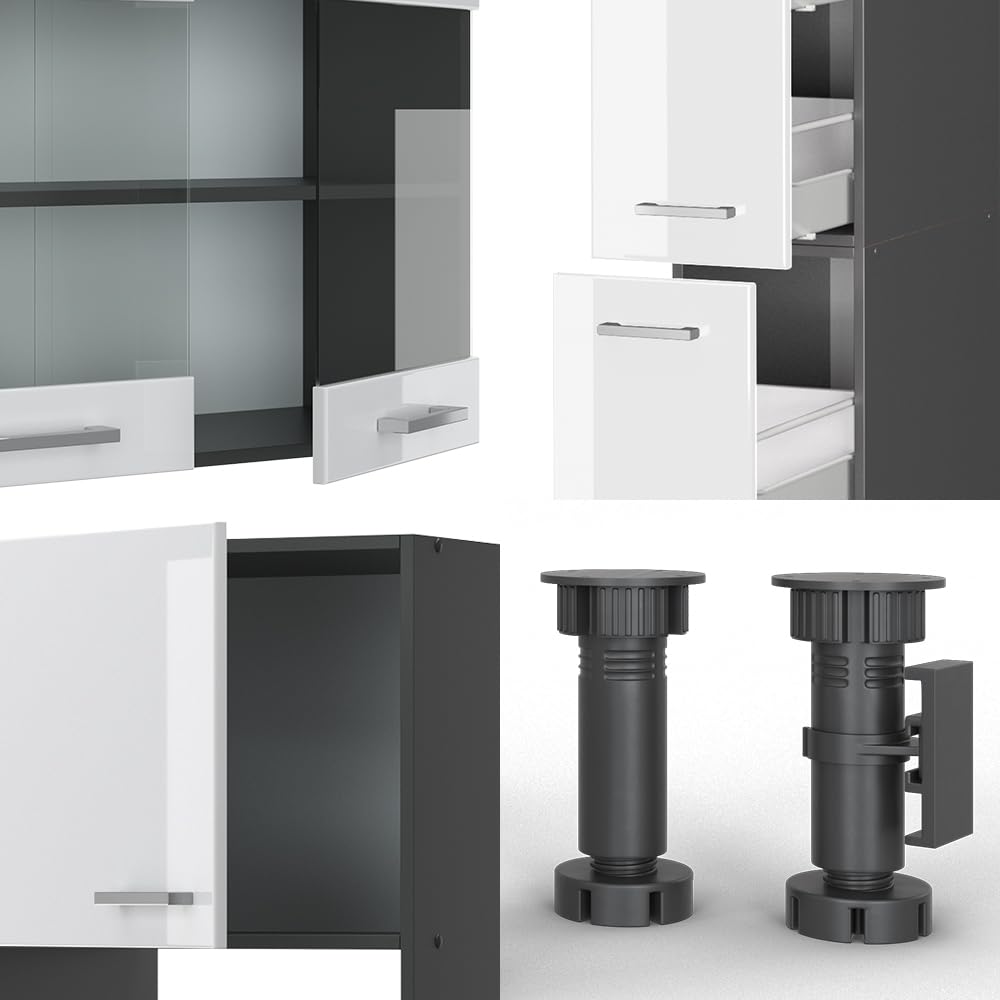 Vicco R-Line Fitted Kitchen Cabinets Anthracite Kitchen Furniture (Anthracite / White High Gloss, MUS 350 cm)