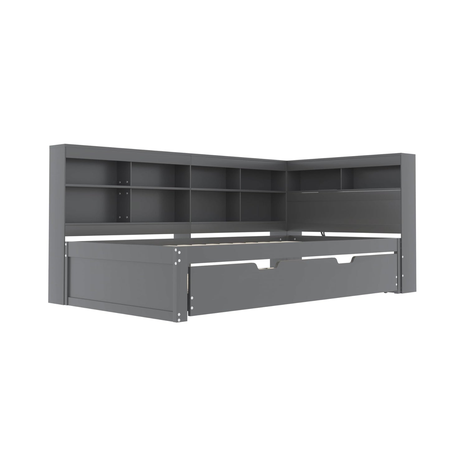 xixiworkshop Kinderbett 90x200cm Ausziehbett Bett mit Stauraum und USB-Steckdose/Mehreren Ablagefächern multifunktionales Jugendbett/Gästebett/Doppelbett mit Stauschrank Lattenrost,Ohne Matratze,Grau