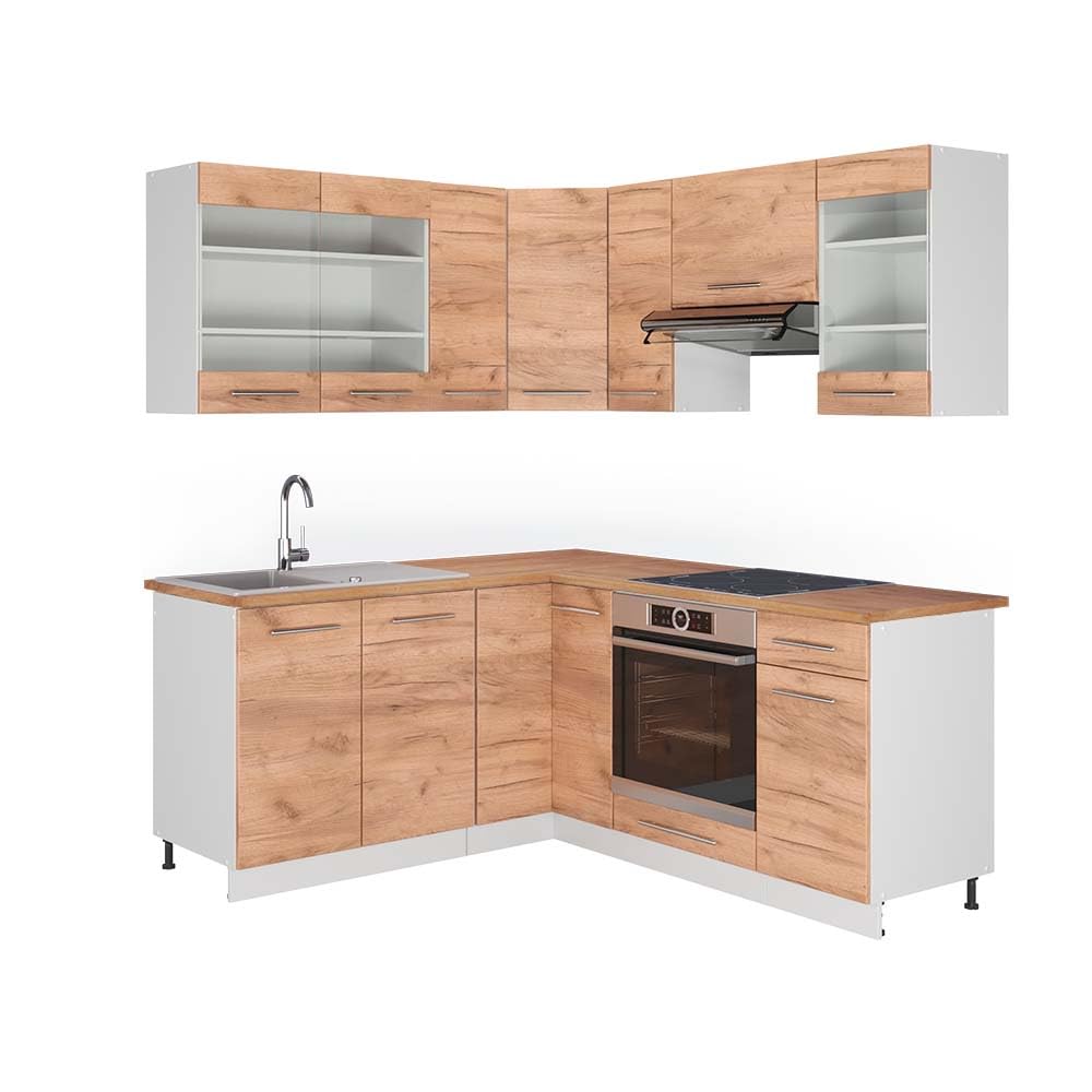 Vicco Eckküche Fame-Line, Grün-Gold Landhaus/Weiß/Weiß, 160 x 190 cm ohne Arbeitsplatte