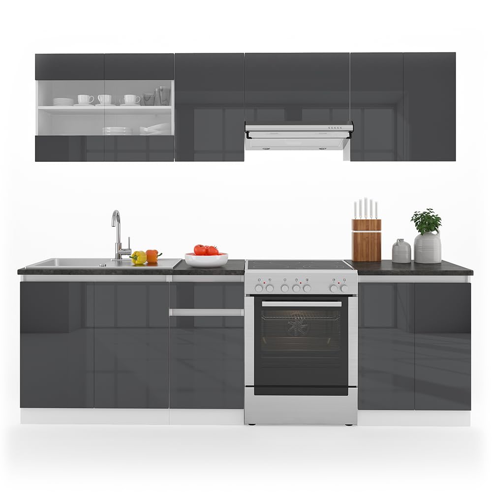 Vicco Kitchen Raul 240 cm Kitchen Unit Kitchen Block Built-in Kitchen – Freely Combinable Units