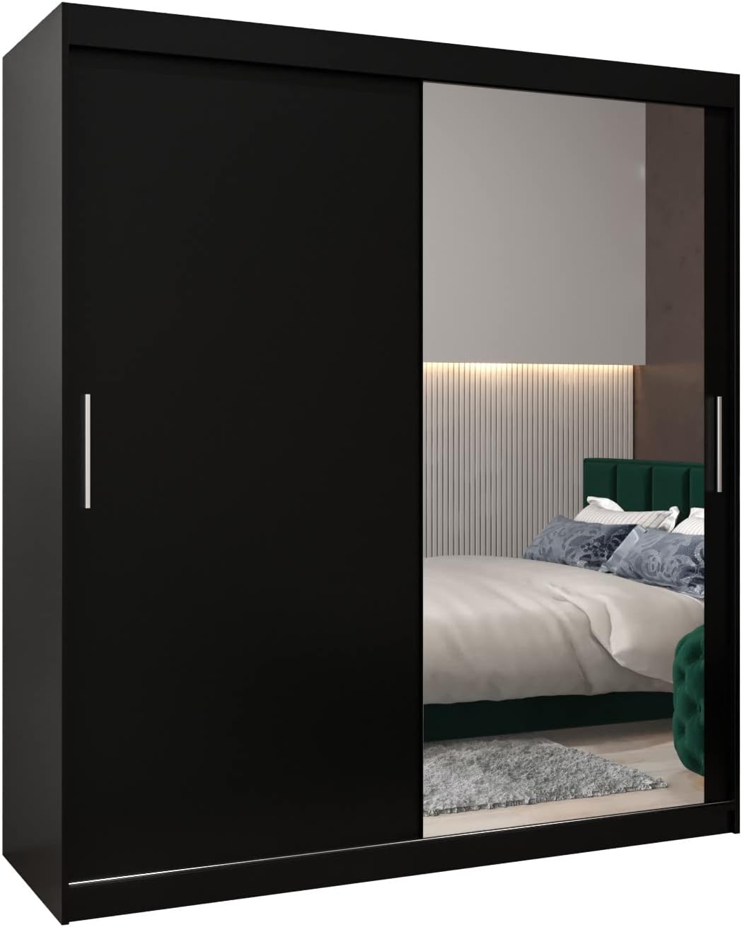 MEBLE KRYSPOL Kleiderschrank mit Spiegel Tokyo 2 - Garderobenschrank - Schrank Schlafzimmer - Mehrzweckschrank DREI Schiebetüren - Regalen - Flur Möbel - Kleiderstange Schrank - Allzweckschrank