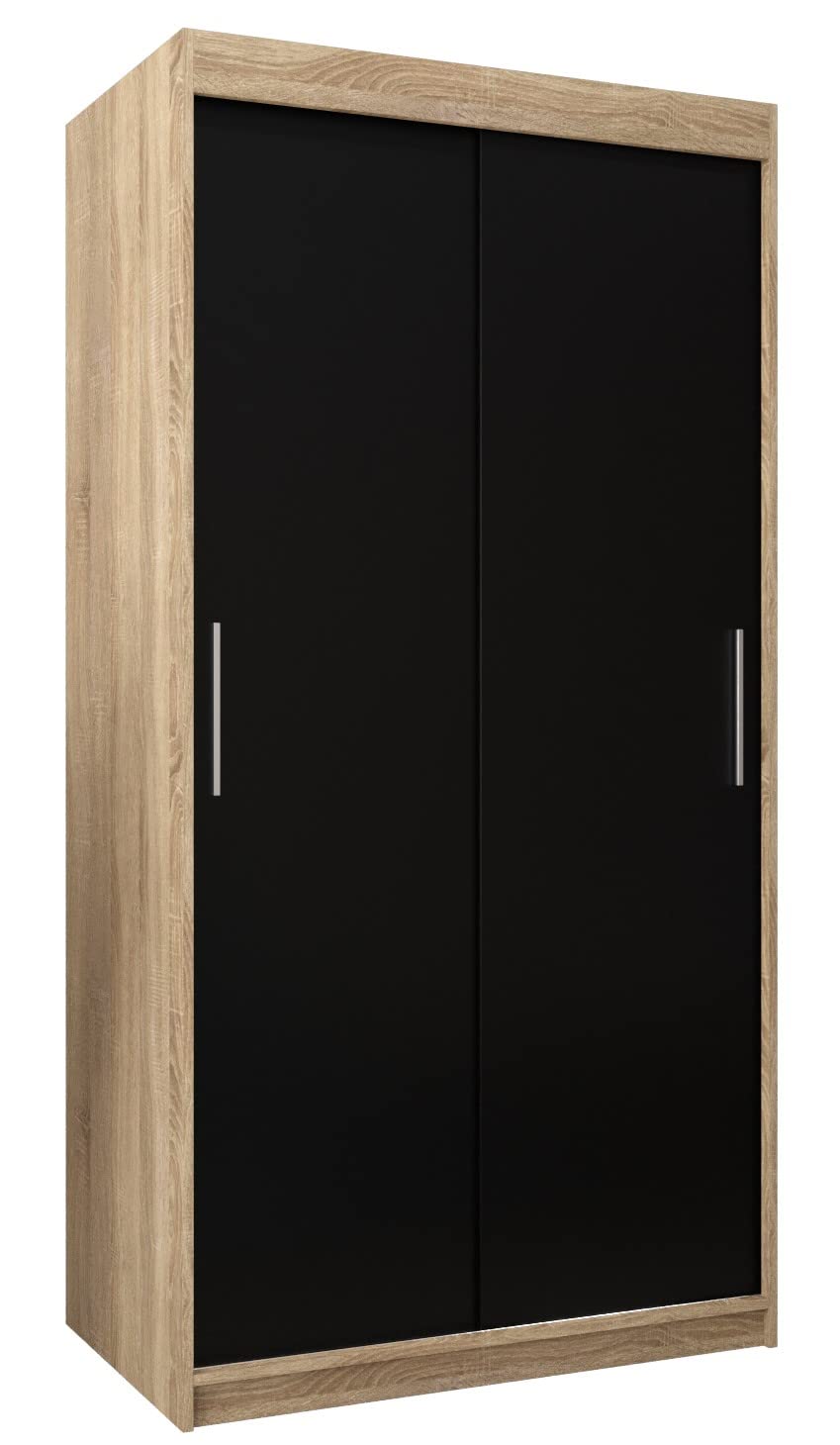 MEBLE KRYSPOL Tokyo 250 Wardrobe with Three Sliding Doors for Bedroom – Modern Storage Cabinet with Clothes Rail and Shelves – 250 x 200 x 62 cm – Matte Black and Artisan