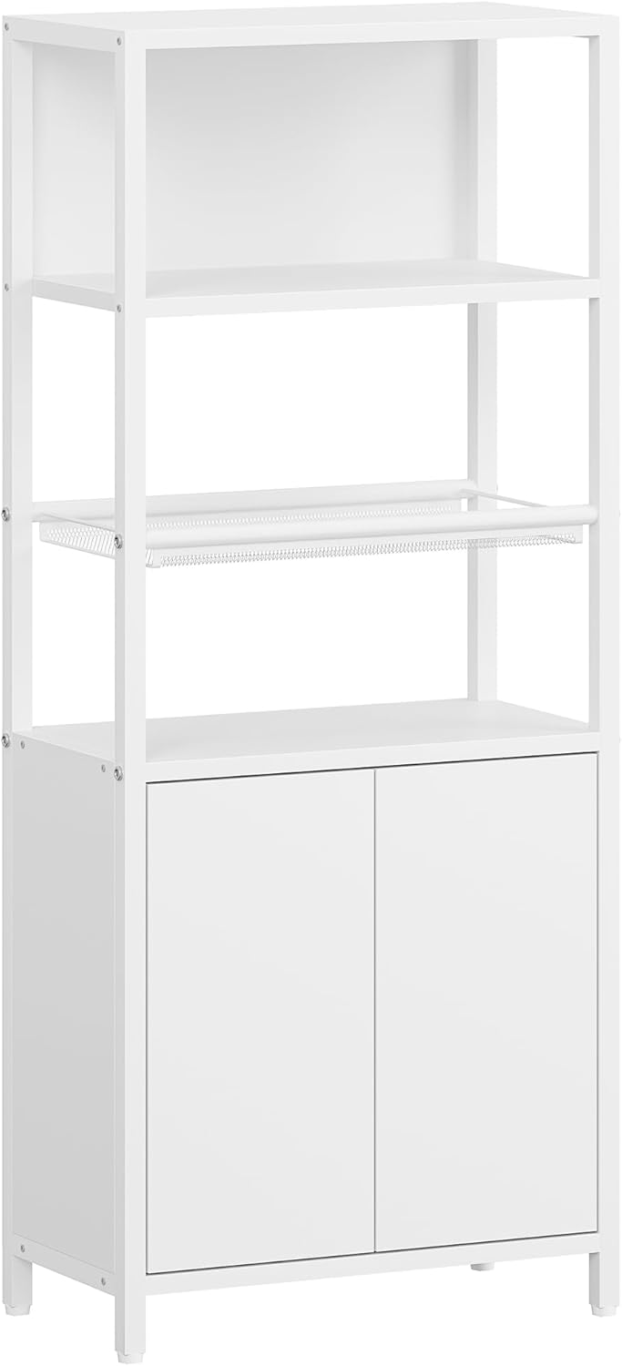 Hzuaneri BC42903W Bathroom Cabinet with 2 Doors & Open Shelf, Kitchen Cabinet, Ventilated Metal Mesh Shelf, Adjustable Shelf, for Bathroom, Living Room, 20 x 38 x 90 cm, White