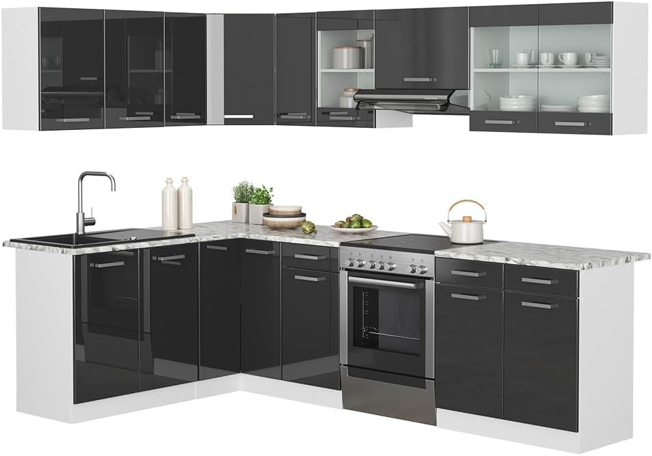 Vicco Kitchen Unit L 210 cm Kitchen Block Angle Corner Built-in Sonoma Oak - Freely Combinable Units - R-Line