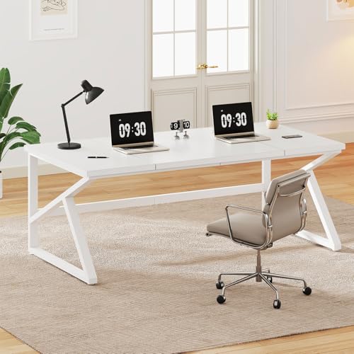IBF Desk in Brown Colour with a Length of 70 Inches, Industrial Large Double Metal and Wood Desk for Computer, Long Office Table for Home