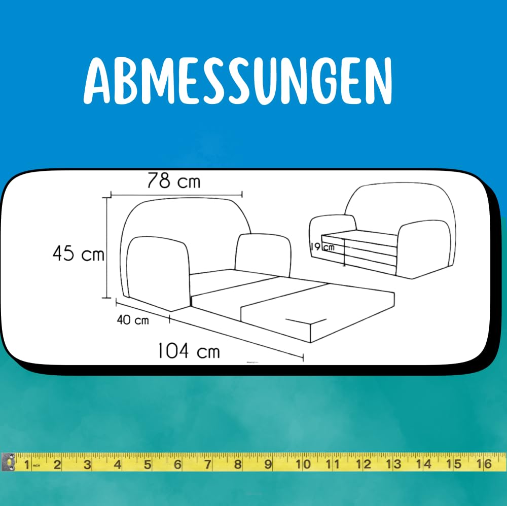 FORTISLINE Children's Sofa Mini Foldable 40 x 78 x 45 cm - Children's Sofa for Children 2-in-1 - Children's Couch Foldable - Foam Sofa Bed - Removable Cover - Many Designs