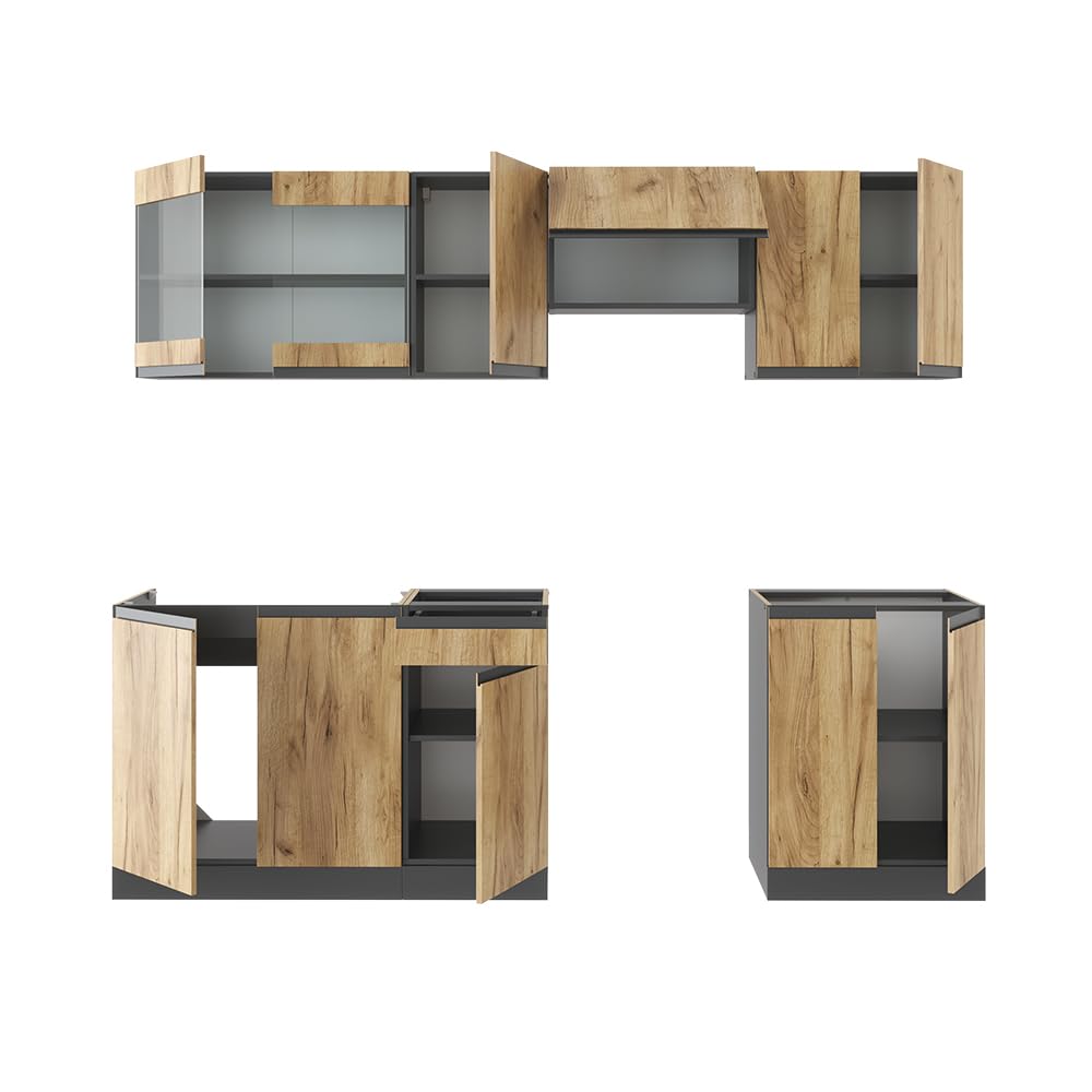 Vicco Kitchen Raul 240 cm Kitchen Unit Kitchen Block Built-in Kitchen – Freely Combinable Units