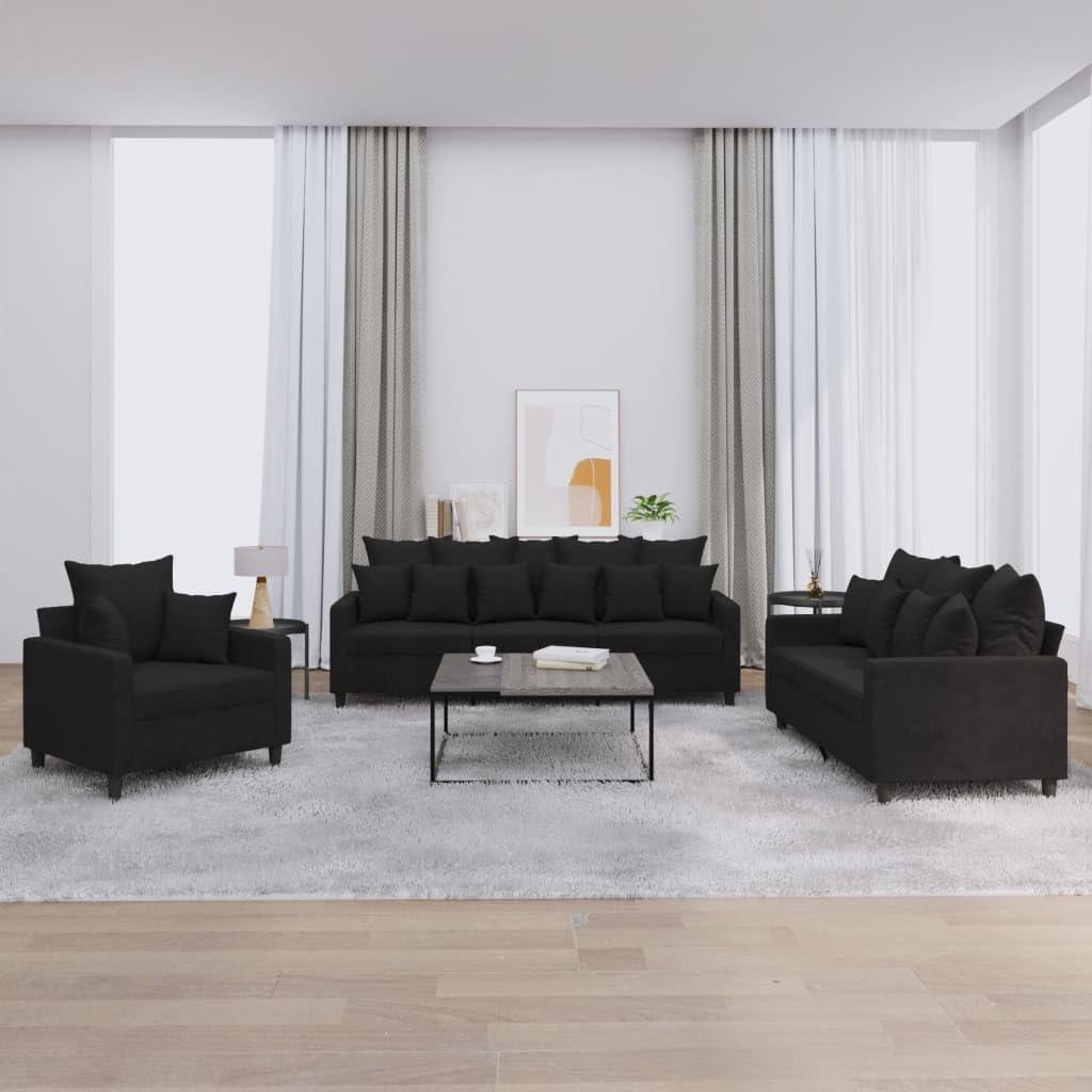 Willood 3-TLG. Sofagarnitur mit Kissen Dunkelgrau Samt,Sofa geeignet für Wohnzimmer, Sofa Set, mit Armlehnen und Kissen