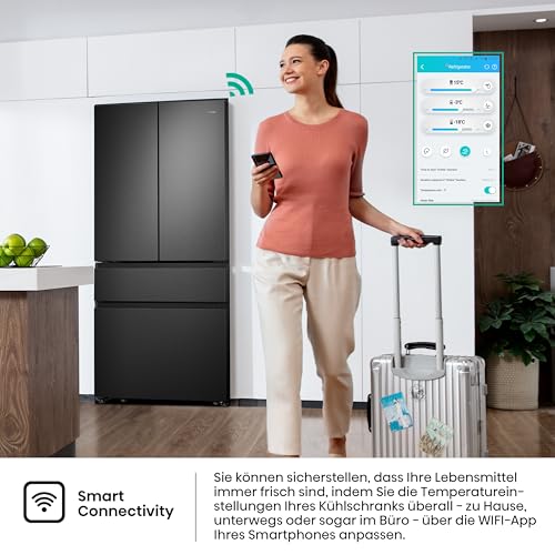 Hisense RF632N4WIE French Door Kühl-Gefrierkombination/ NoFrostPlus/ Inverter-Kompressor/ Wasserspender/ CrispZone/ 200 cm/ Kühlteil 336 l/ Gefrierteil 149 l/ 38 dB/ 295 kWh/ Jahr/ Inox-Look