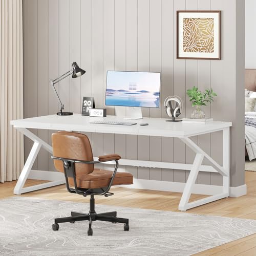 IBF Desk in Brown Colour with a Length of 70 Inches, Industrial Large Double Metal and Wood Desk for Computer, Long Office Table for Home