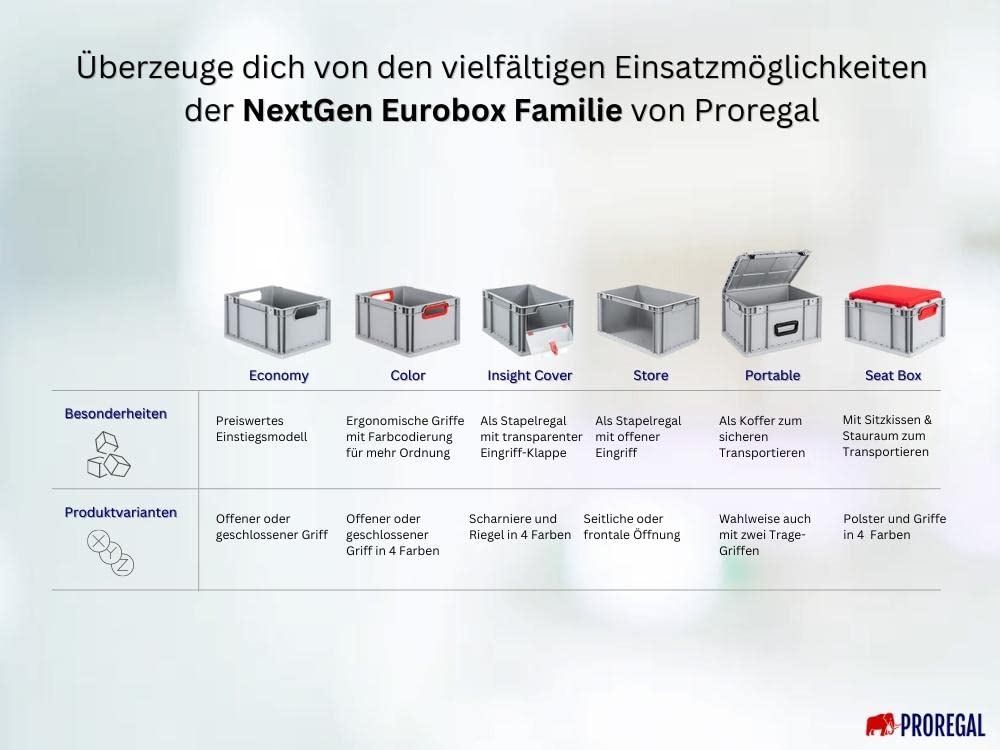 PROREGAL SuperSparSet 5 x Eurobox NextGen Economy | Closed Handles | H x W x D 17 x 30 x 40 cm | 16 Litres | Euro Container, Transport Box, Transport Container, Stacking Container