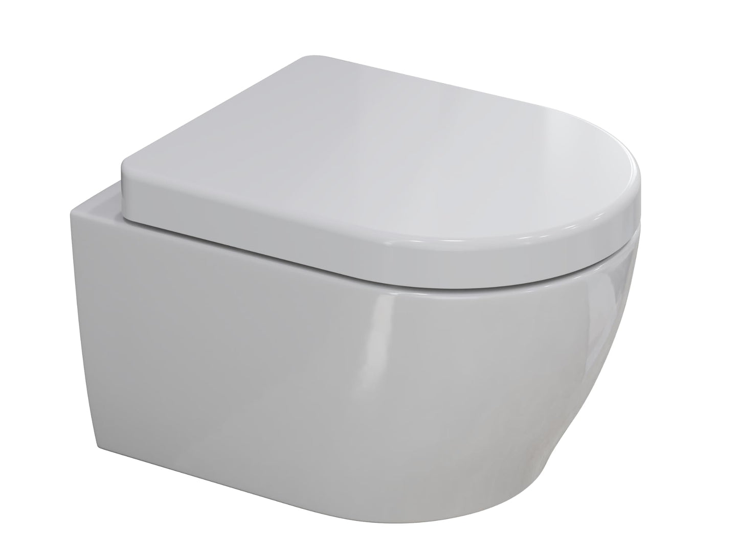 SSWW | Spülrandlose Toilette mit Softclose Toilettendeckel, Hänge-WC aus Keramik, Wand-WC, Tiefspüler | 54 cm lang