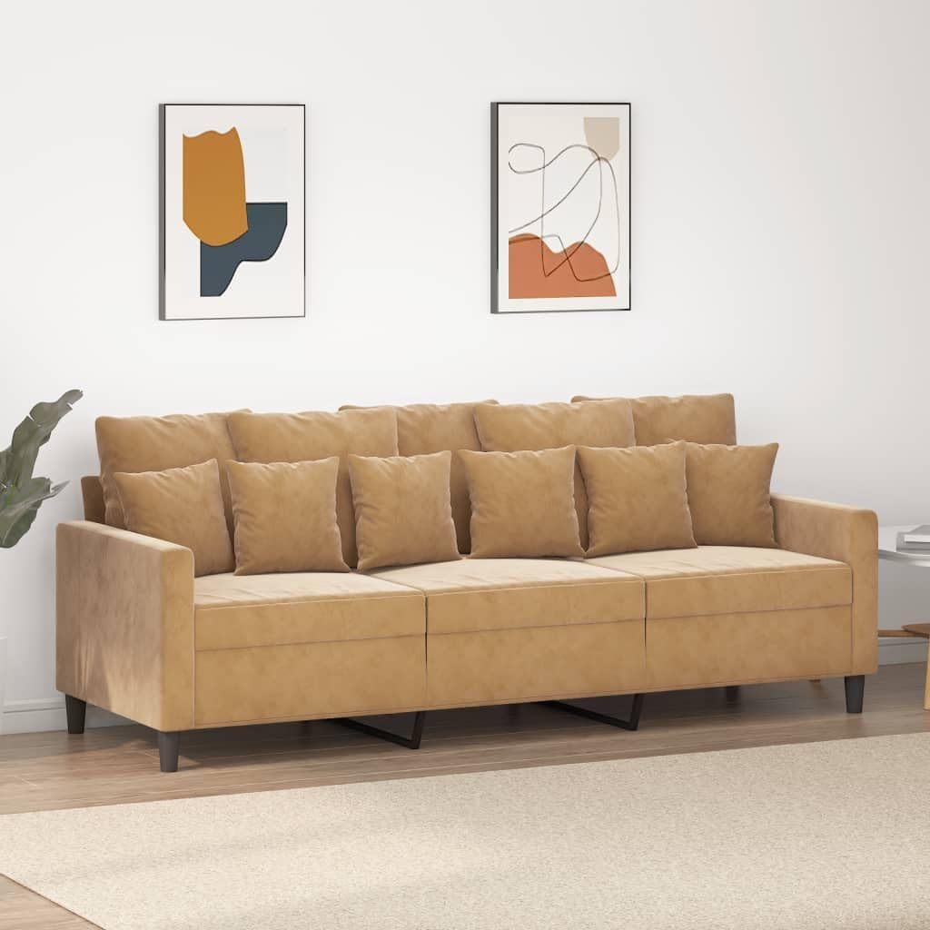 Willood 3-TLG. Sofagarnitur mit Kissen Dunkelgrau Samt,Sofa geeignet für Wohnzimmer, Sofa Set, mit Armlehnen und Kissen