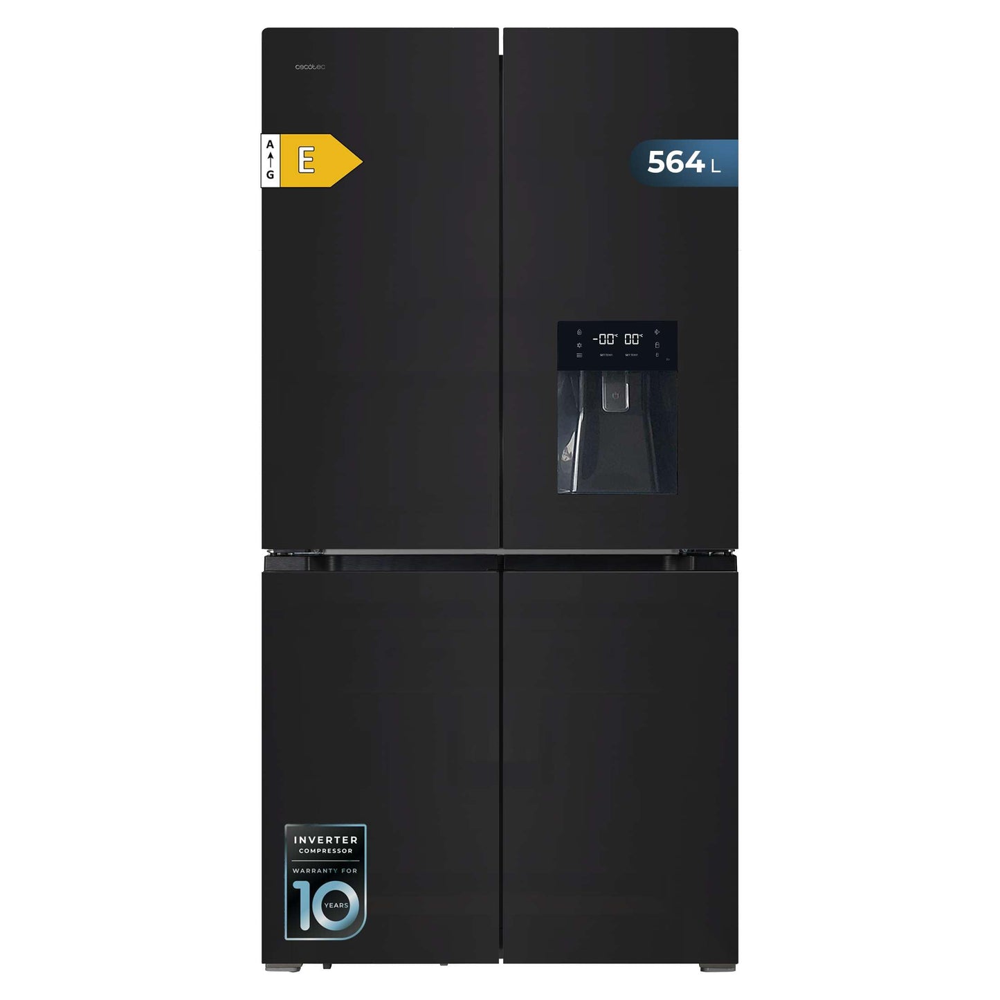 Cecotec Amerikanischer Kühlschrank, 4 Türen, 564 l, Bolero, CoolMarket, 4D 564 Dark E. 183 cm hoch, 91 cm breit, Wasserspender, geringer Stromverbrauch, Invertermotor, Plus, Total NoFrost