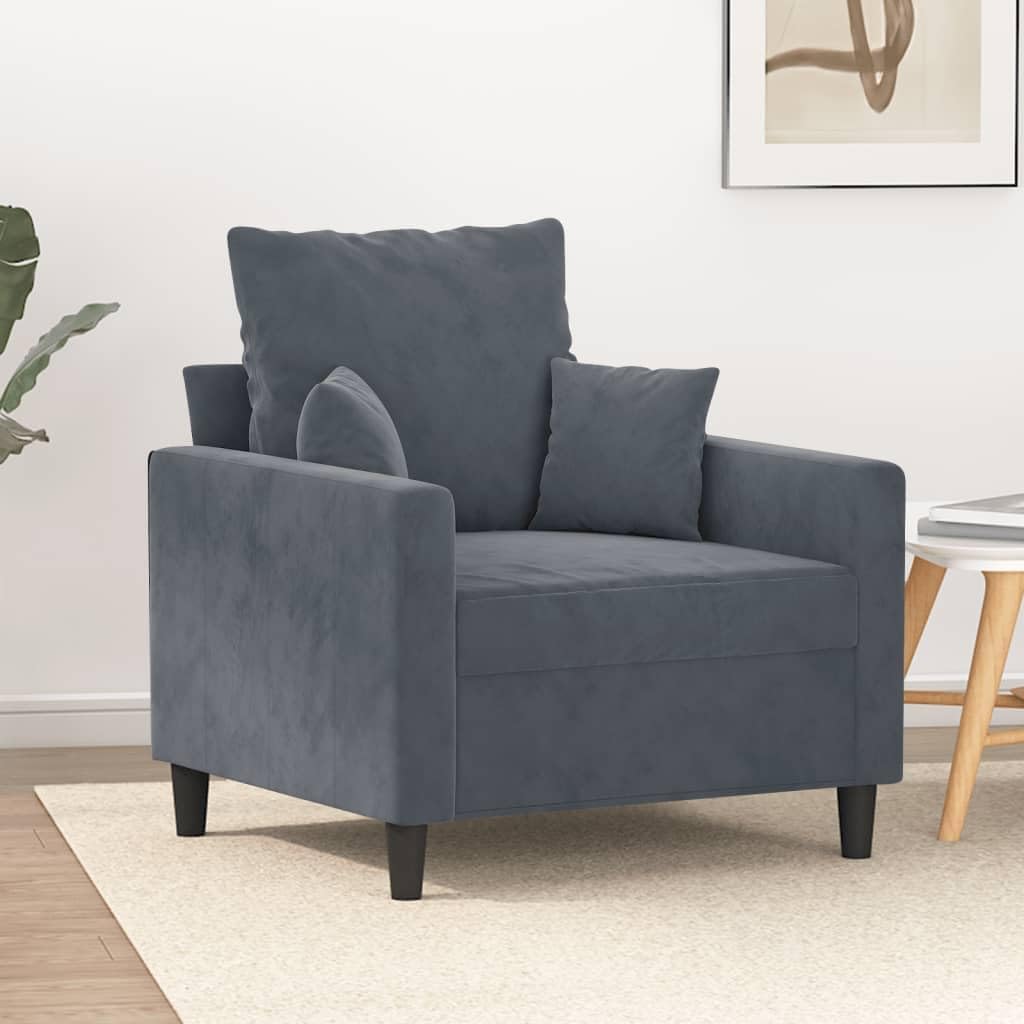 Willood 3-TLG. Sofagarnitur mit Kissen Dunkelgrau Samt,Sofa geeignet für Wohnzimmer, Sofa Set, mit Armlehnen und Kissen