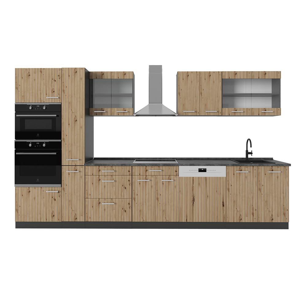 Vicco R-Line Fitted Kitchen Cabinets Anthracite Kitchen Furniture (Anthracite / White High Gloss, MUS 350 cm)