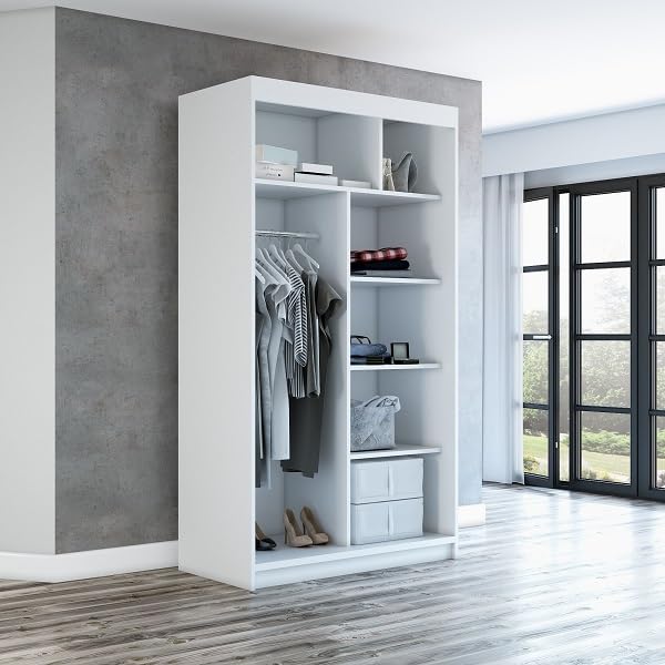 A&J MöbelLand Schwebetürenschrank MIT, 2-türig Kleiderschrank mit Spiegel (Schwarz, 160 cm x 215 cm)