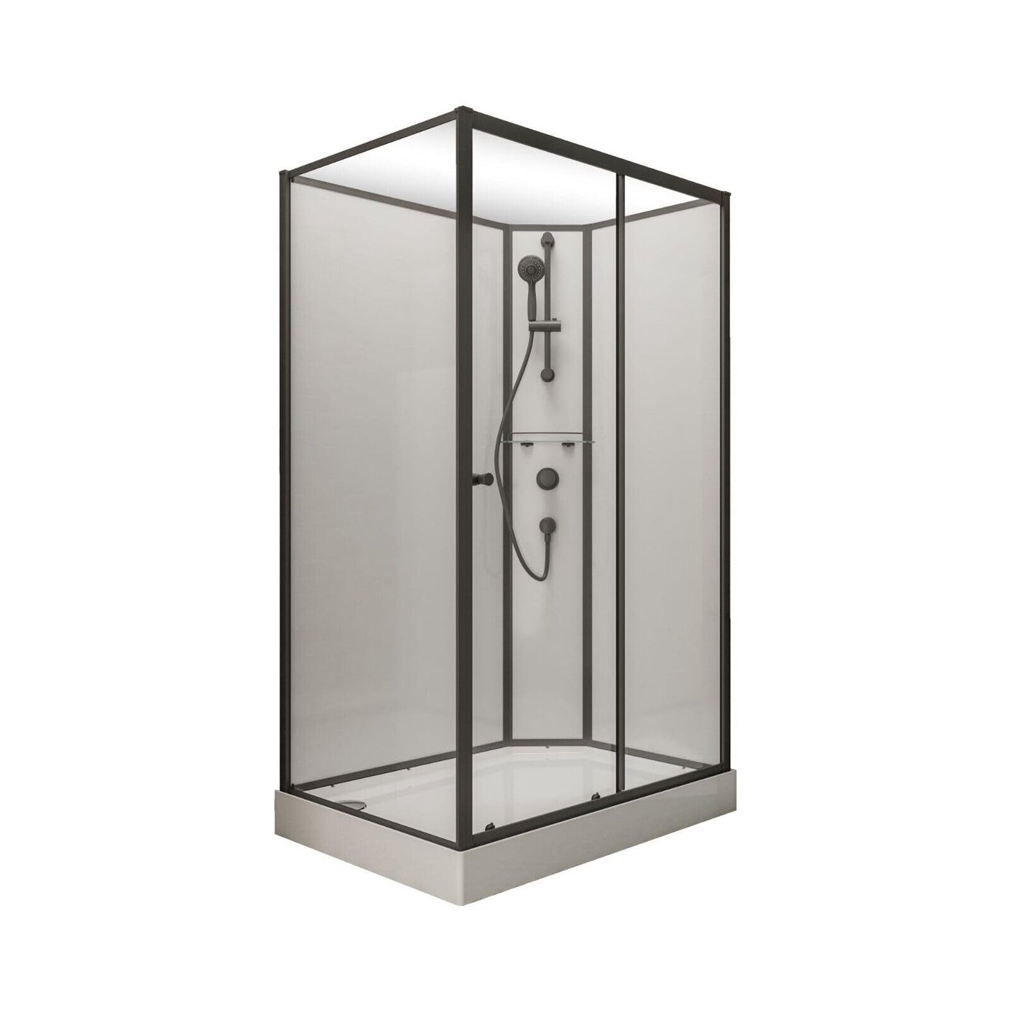 Schulte Ibiza Complete Shower 120 x 80 cm Shower Temple 5 mm Safety Glass Profile Matte Black Shower System Matte Black Rear Panels White Shower Tray White