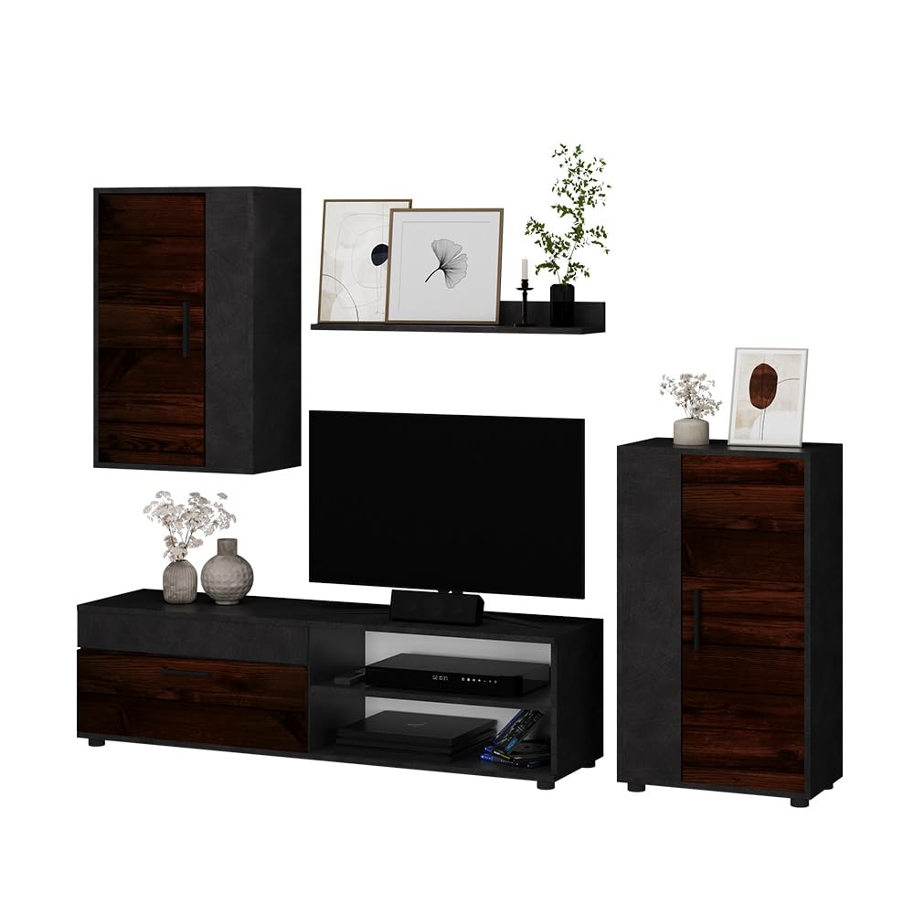 Vicco Berno TV Wall Unit Beige / Anthracite Set of 4
