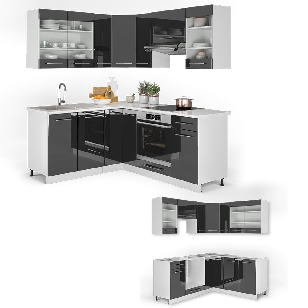 Vicco Eckküche Fame-Line, Grün-Gold Landhaus/Weiß/Weiß, 160 x 190 cm ohne Arbeitsplatte