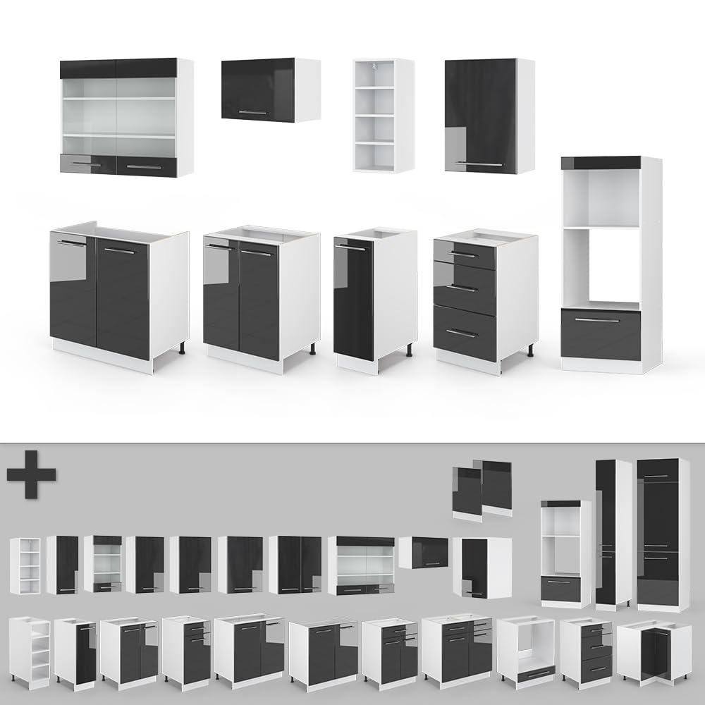 Vicco Fame-Line Kitchen Unit 280 cm without Worktop 280 cm High-Gloss Anthracite / White