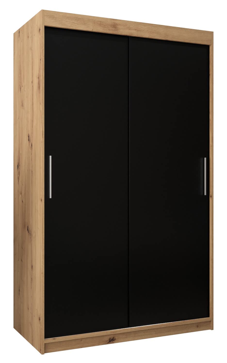 MEBLE KRYSPOL Tokyo 250 Wardrobe with Three Sliding Doors for Bedroom – Modern Storage Cabinet with Clothes Rail and Shelves – 250 x 200 x 62 cm – Matte Black and Artisan