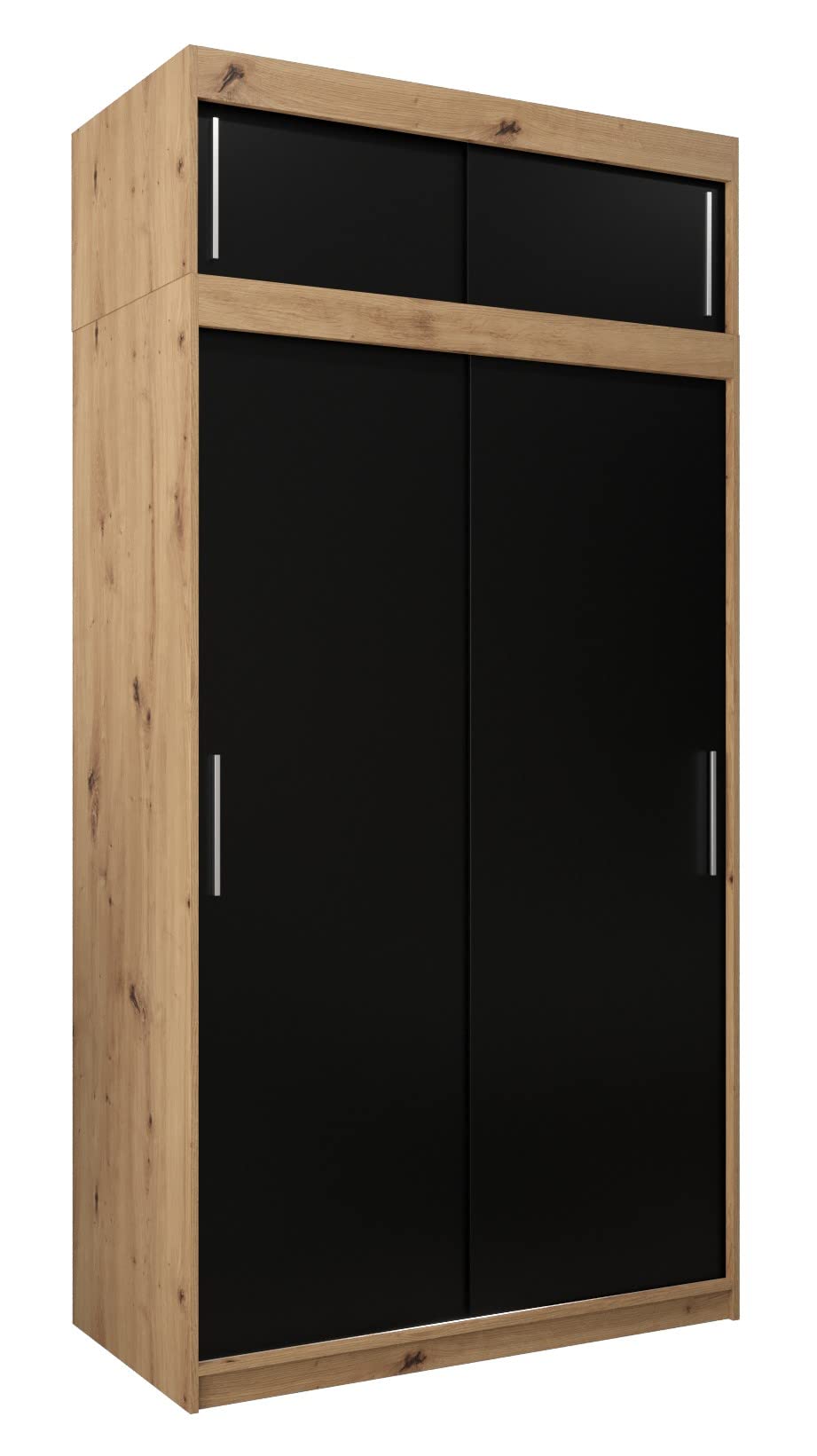 MEBLE KRYSPOL Tokyo 250 Wardrobe with Three Sliding Doors for Bedroom – Modern Storage Cabinet with Clothes Rail and Shelves – 250 x 200 x 62 cm – Matte Black and Artisan