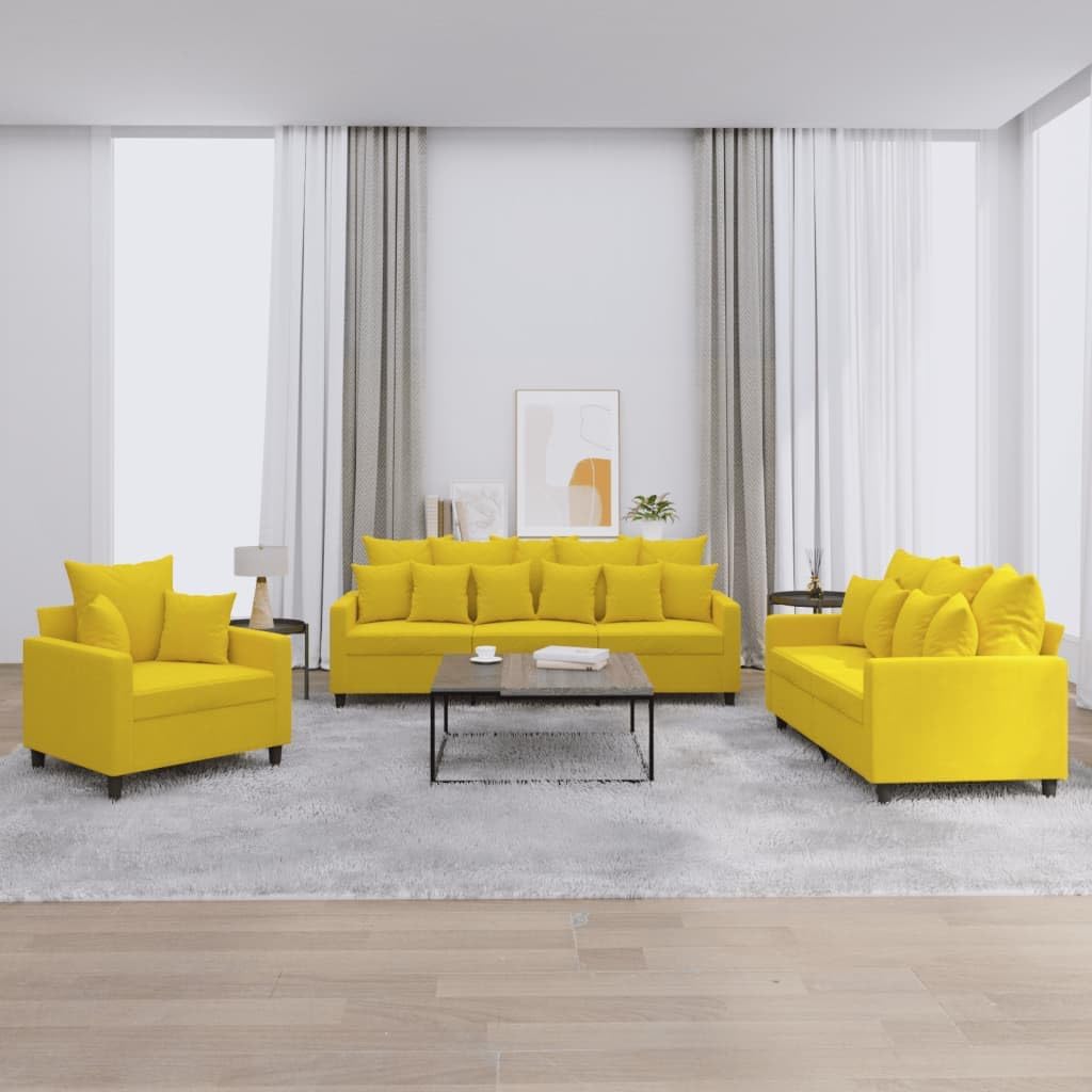 Willood 3-TLG. Sofagarnitur mit Kissen Dunkelgrau Samt,Sofa geeignet für Wohnzimmer, Sofa Set, mit Armlehnen und Kissen