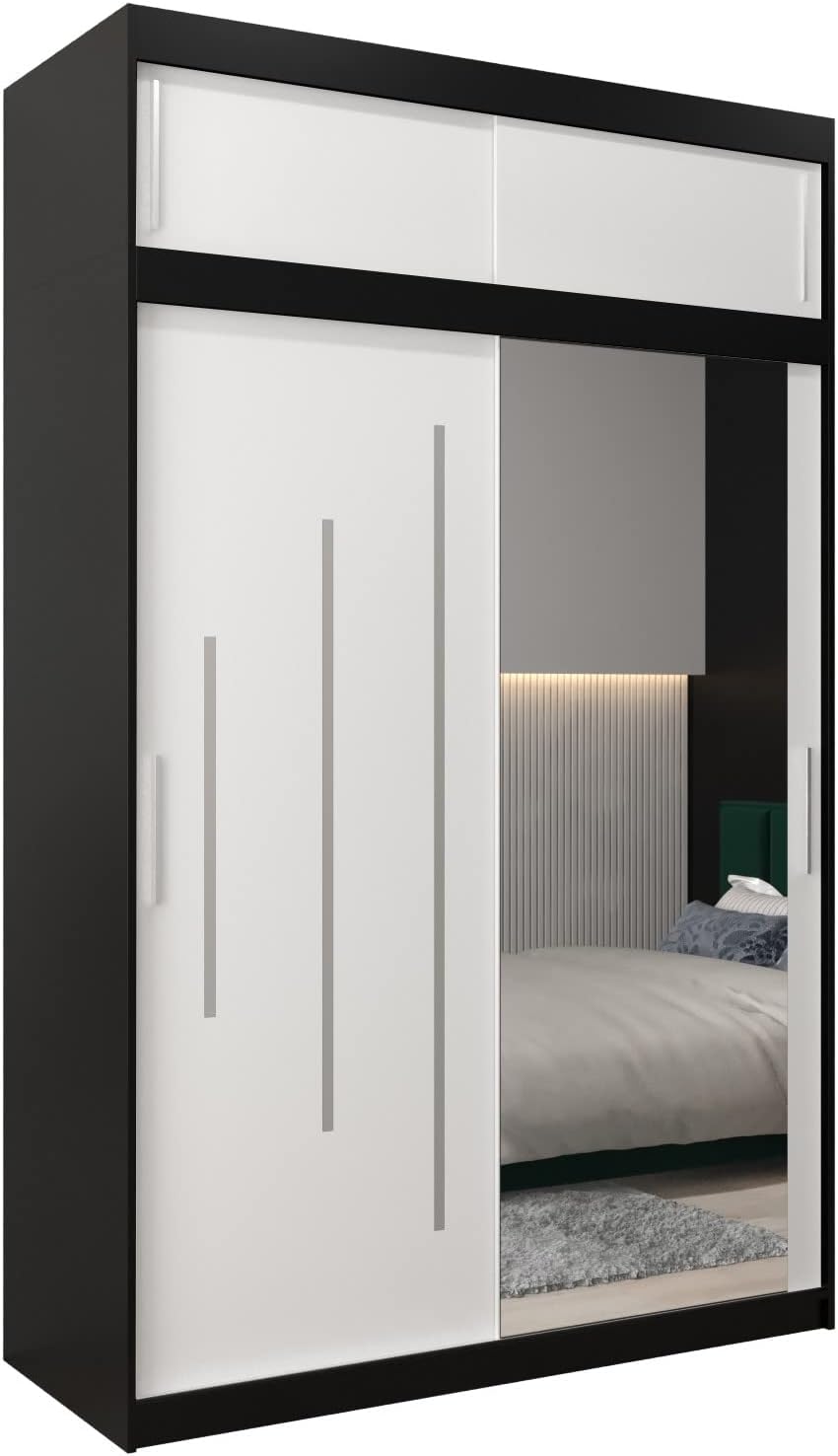 MEBLE KRYSPOL Kleiderschrank mit Spiegel York 2 - Garderobenschrank - Schrank Schlafzimmer - Mehrzweckschrank Zwei Schiebetüren - Regalen - Flur Möbel - Kleiderstange Schrank - Allzweckschrank