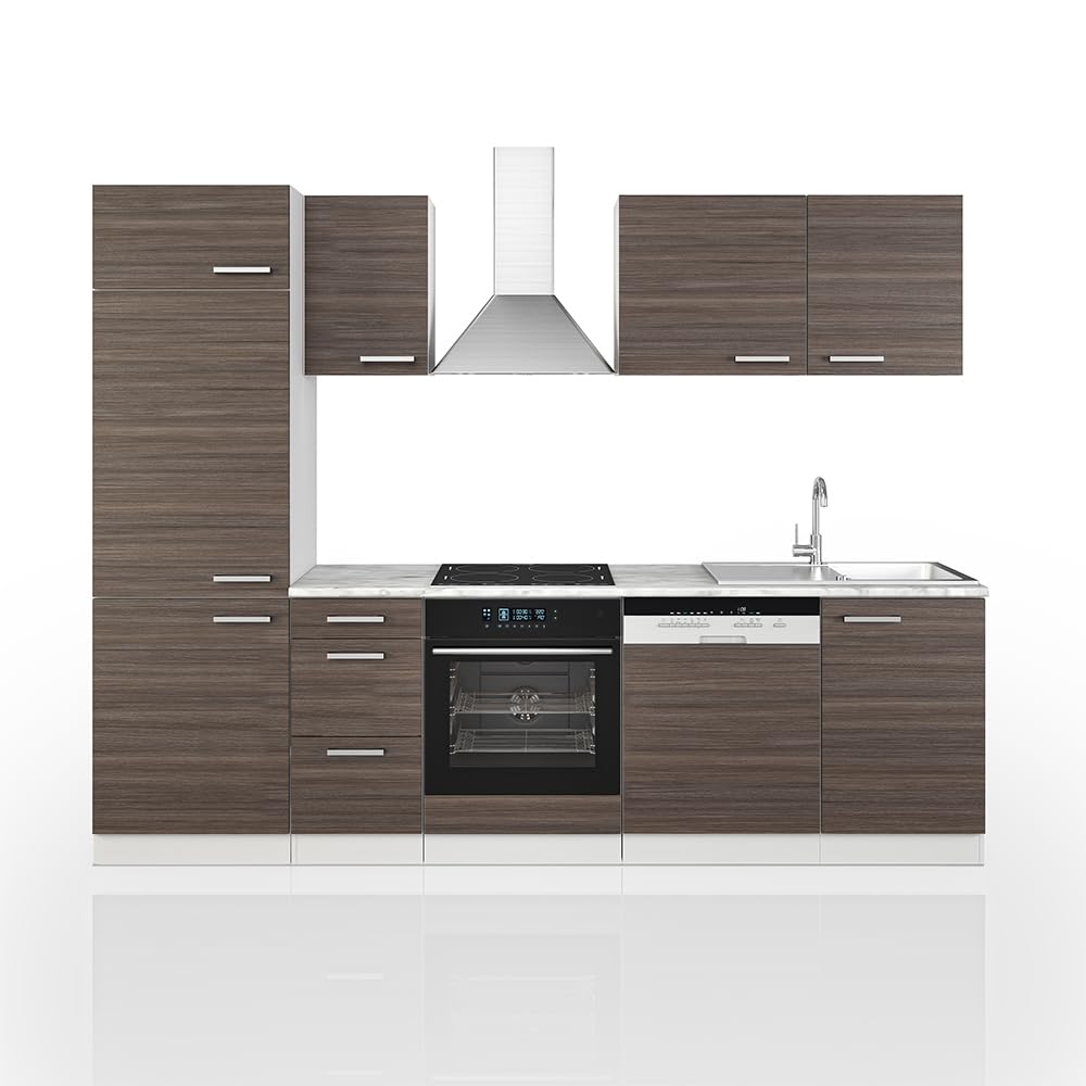 Vicco Küchenzeile Optima, Weiß Hochglanz/Weiß, 270 cm ohne Arbeitsplatte